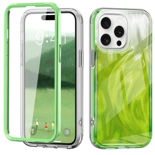Funda para iPhone 15 Pro 2 en 1 IMD Gradient Feather PC y TPU (Verde)
