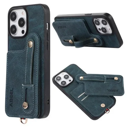 Funda para iPhone 15 Pro Abeel Litchi Texture Card Bag Pu Phone Case (Azul)