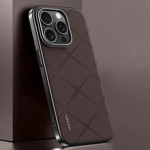 Funda para iPhone 15 Pro Cuero Liso para Teléfono PC (Marrón)