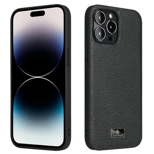 Funda para iPhone 15 Pro Fierre Shann Cuero con Textura (Cuero de Vaca Negro)