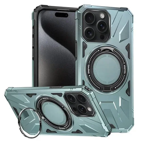 Funda para iPhone 15 Pro Magsafe Magnética a Prueba de Golpes con Soporte para Anillo (Verde)