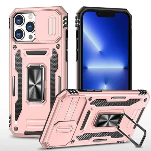 Funda para iPhone 15 Pro Max Armor PC + TPU con Protector de Cámara (Oro Rosa)