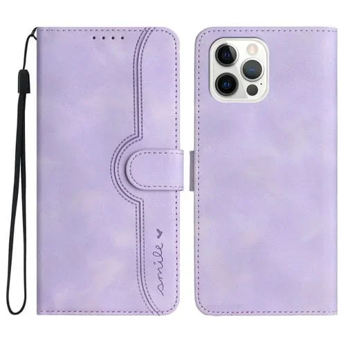 Funda para iPhone 15 Pro Max Cuero Sensación de Piel Patrón de Corazón (Púrpura)