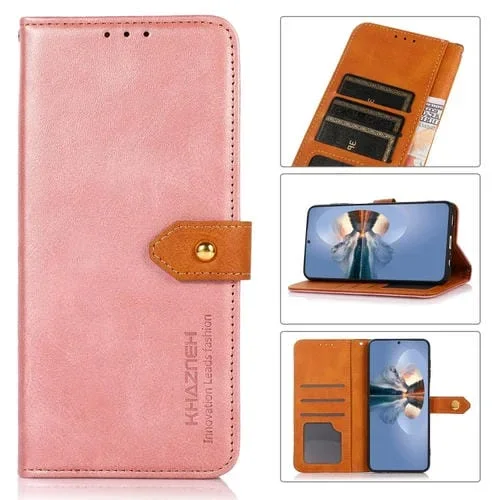 Funda para iPhone 15 Pro Max Khazneh Cuero con Tapa Textura Piel de Vaca (Oro Rosa)
