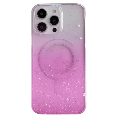 Funda para iPhone 15 Pro Max Magsafe Glitter Hybrid Clear TPU para Teléfono (Rosa)