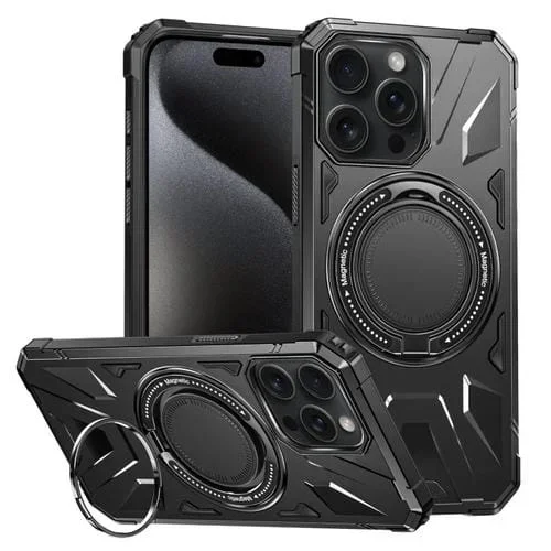 Funda para iPhone 15 Pro Max Magsafe Magnética a Prueba de Golpes con Soporte para Anillo (Negro)