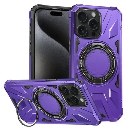 Funda para iPhone 15 Pro Max Magsafe Magnética a Prueba de Golpes con Soporte para Anillo (Púrpura)