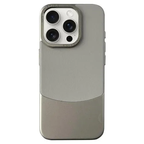 Funda para iPhone 15 Pro Max Napa Texture PC con Funda de Cuero para Teléfono (Gris)