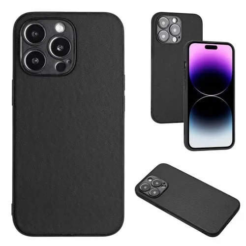 Funda para iPhone 15 Pro Max R20 con Patrón de Cuero (Negro)