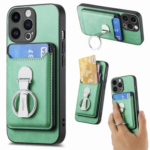 Funda para iPhone 15 Pro Max Skin Feel Ring Holder Wallet Magnética (Verde)