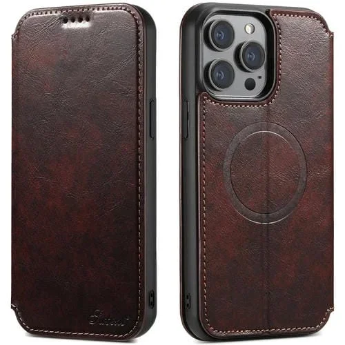Funda para iPhone 15 Pro Max Suteni J05 Magnética de Cuero Magsafe (Marrón)