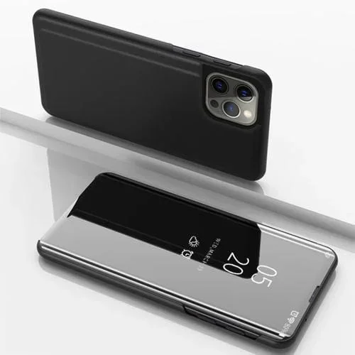 Funda para iPhone 15 Pro Plated Mirror Cuero con Tapa Horizontal y Soporte (Negro)