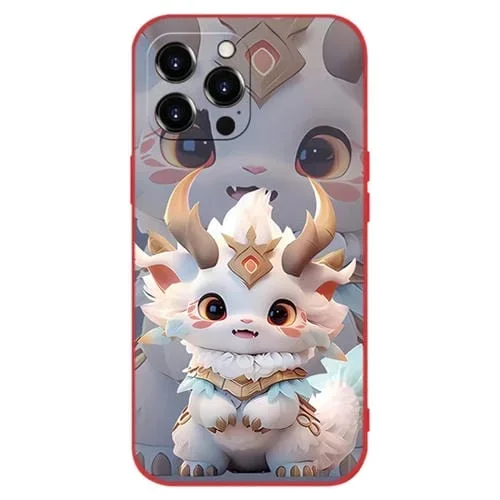 Funda para iPhone 15 Pro Silicona a Prueba de Golpes (Roja Dragón Blanco)
