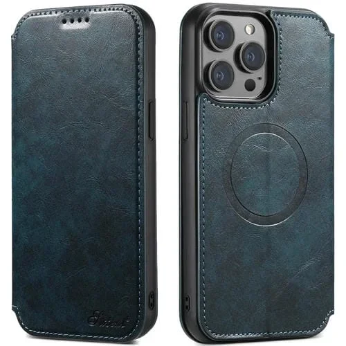 Funda para iPhone 15 Pro Suteni J05 Cuero Magnética para Teléfono Magsafe (Azul)