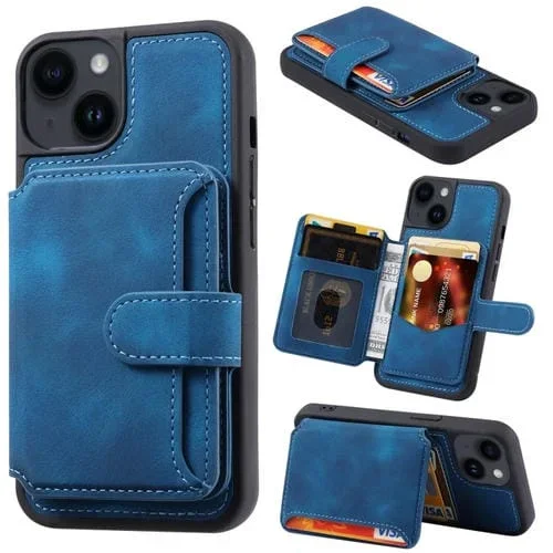 Funda para iPhone 15 Skin Feel Dream Rfid Antirrobo Pu Card Bag (Azul Pavo Real)