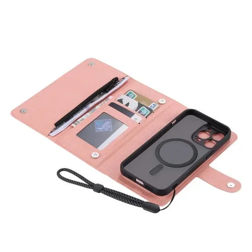Funda para iPhone 15 Vili Ghb Series Magsafe Cuero con Cremallera Magnética (Rosa)