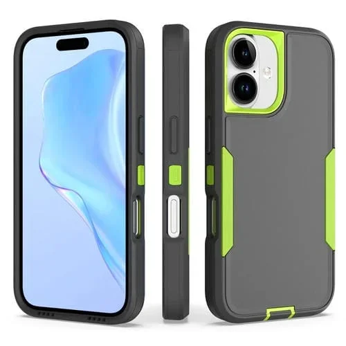 Funda para iPhone 16 2 en 1 Carcasa Magnética PC y TPU (Gris y Verde Fluorescente)