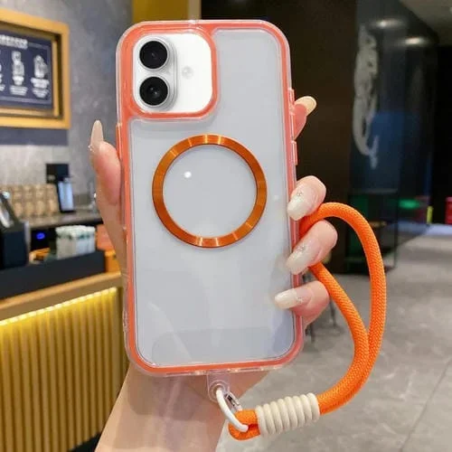 Funda para iPhone 16 Airbag 3 en 1 con Textura Cd Magsafe y Correa (Naranja)