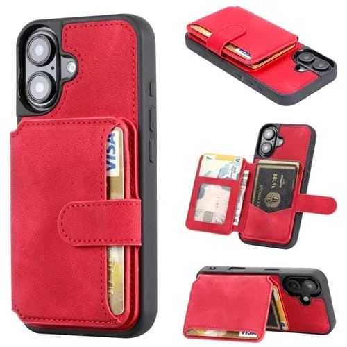Funda para iPhone 16 con Tarjetero Antirrobo RFID Skin Feel Dream (Roja)