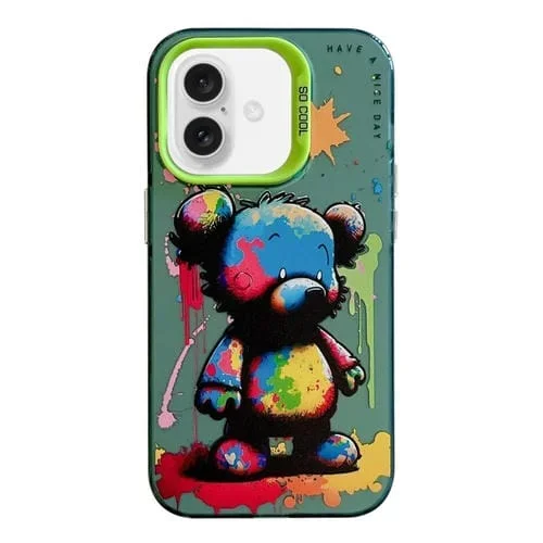 Funda para iPhone 16 Diseño de Animales Pintura al Óleo PC y TPU (Oso Colorido)