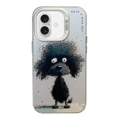Funda para iPhone 16 Diseño de Animales Pintura al Óleo PC y TPU (Perro Negro)