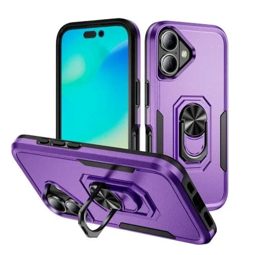 Funda para iPhone 16 Pioneer Armor Policarbonato Resistente y TPU con Soporte (Morado y Negro)
