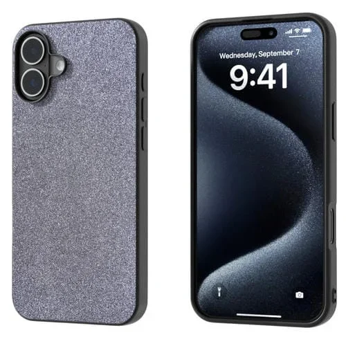 Funda para iPhone 16 Plus con Marco Negro y Purpurina a Prueba de Golpes (Negra)