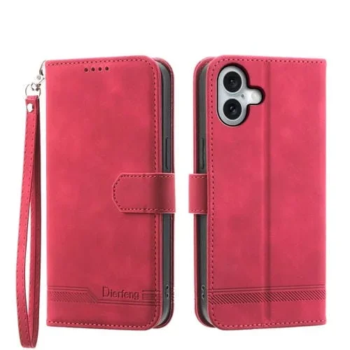Funda para iPhone 16 Plus Dierfeng Dream Line Piel Sintética y TPU (Roja)