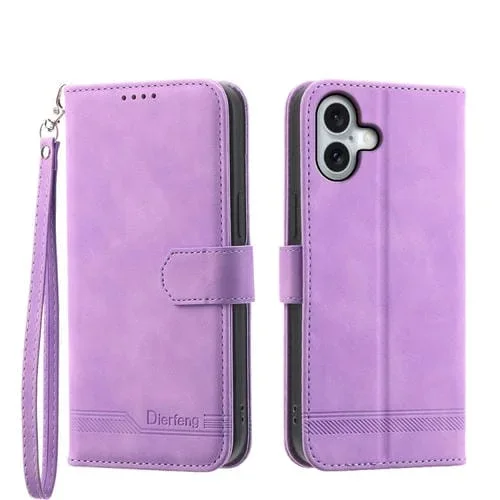 Funda para iPhone 16 Plus Dierfeng Dream Line TPU y Cuero PU (Púrpura)