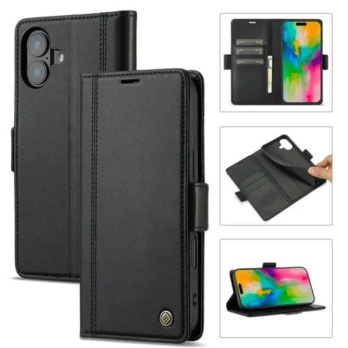Funda para iPhone 16 Plus Lc.Imeeke Cuero con Ranuras para Tarjetas (Negro)