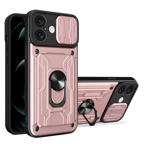 Funda para iPhone 16 Plus TPU y PC con Ranura para Tarjetas y Protección Deslizante (Oro Rosa)