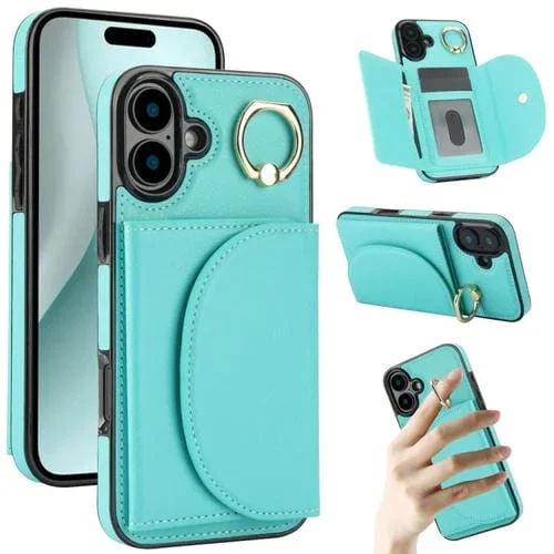 Funda para iPhone 16 Plus Ym007 con Tarjetero y Anillo Tacto Suave (Verde)