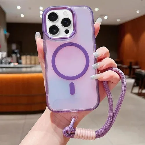 Funda para iPhone 16 Pro con Correa para la Muñeca Diseño Sombra Brillante Magsafe (Morado)