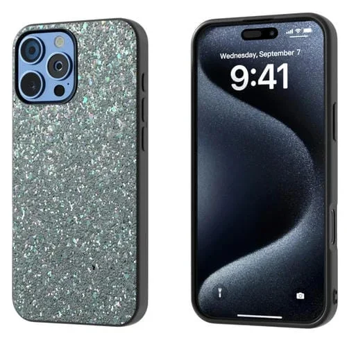 Funda para iPhone 16 Pro con Marco Negro y Purpurina de Colores (Negro y Verde)