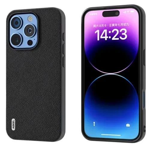 Funda para iPhone 16 Pro Max Abeel Piel Auténtica Textura de Lichi PC (Negra)