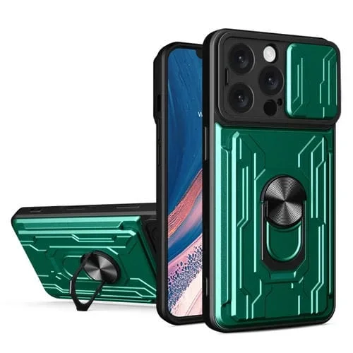 Funda para iPhone 16 Pro Max Ranura para Tarjetas TPU y PC Deslizante (Verde Oscuro)