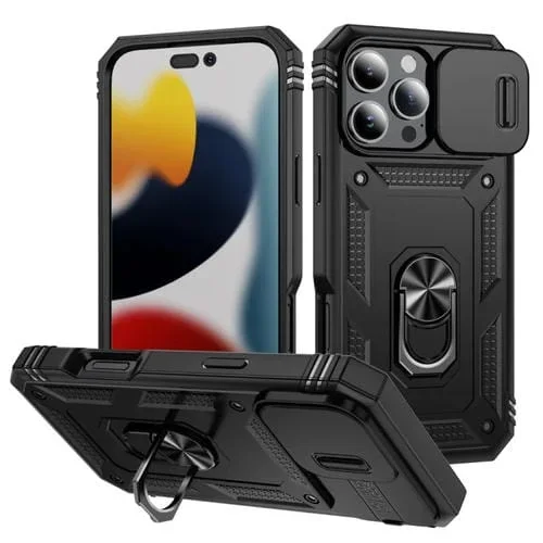Funda para iPhone 16 Pro Soporte Deslizante TPU y PC (Negro)