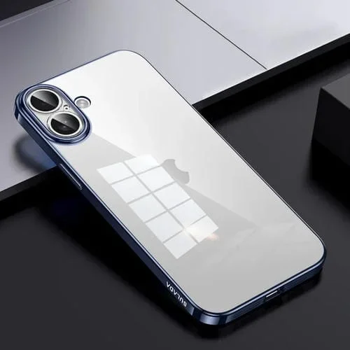 Funda para iPhone 16 Sulada Shine Through Series Plating TPU Transparente (Azul Titanio)