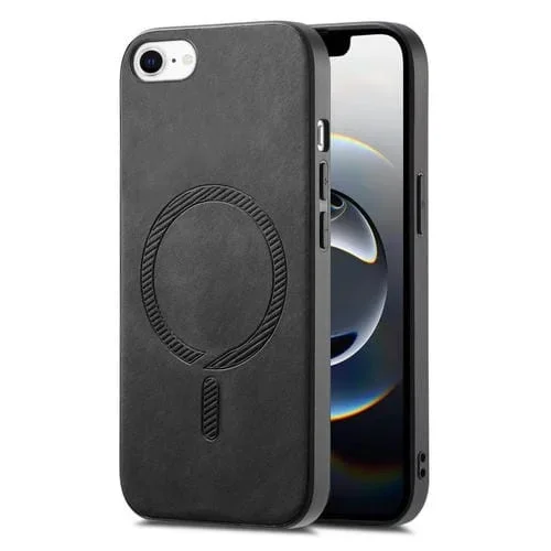 Funda para iPhone 16E con Tapa Trasera de PU Magsafe Color Sólido Retro (Negra)