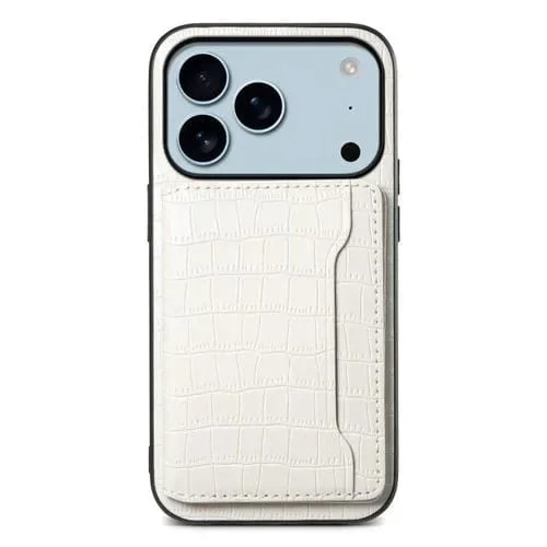 Funda para iPhone 17 Pro con textura de cocodrilo y diseño de cartera de cobertura total (blanca)