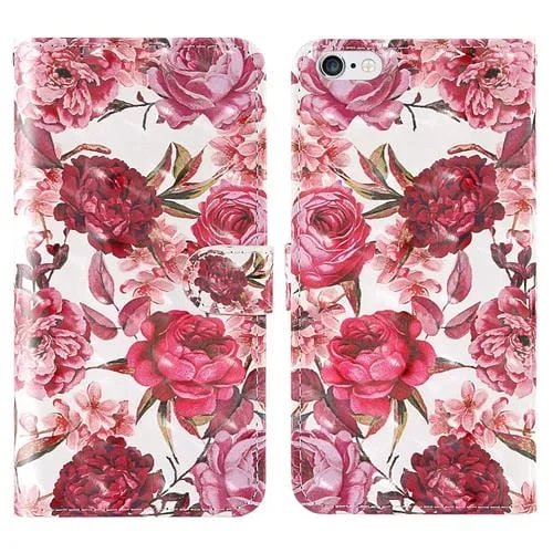 Funda para iPhone 6 Plus 6S Plus Flip TPU Cuero Pu Soporte Ranuras Tarjetas Billetera Cordón (Little Red Flower)