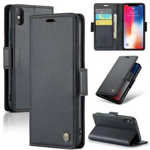 Funda para iPhone 6 Plus/7 Plus/8 Plus Caseme 023 Mariposa Hebilla Litchi Textura Rfid Cuero Antirrobo (Negro)