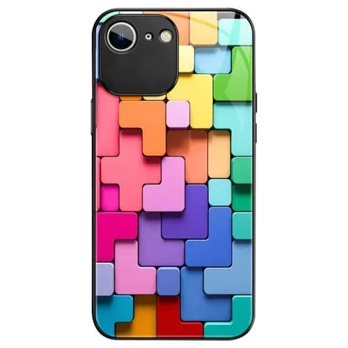 Funda para iPhone 6S Plus 6 Plus Patrón Ladrillos Juguete Vidrio a Prueba de Golpes (Negro)
