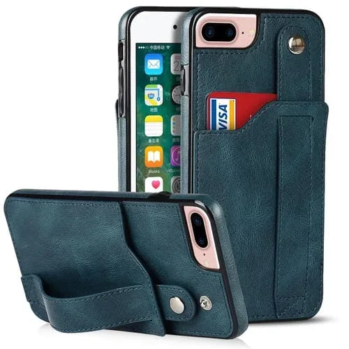 Funda para iPhone 7 Plus 8 Plus Crazy Horse Texture TPU y PU con Ranura para Tarjeta y Soporte (Azul Zafiro)