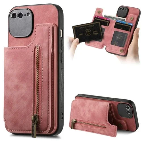 Funda para iPhone 7 Plus/8 Plus Cuero Retro con Cremallera y Billetera (Rosa)