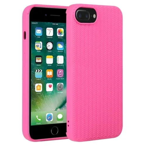 Funda para iPhone 7 Plus y 8 Plus de Silicona con Textura Tejida (Rosa Roja)