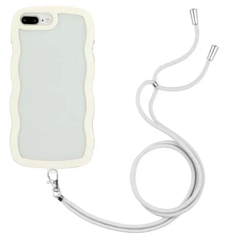 Funda para iPhone 8 Plus y 7 Plus Lanyard Candy Color Wave TPU Clear PC (Blanco)
