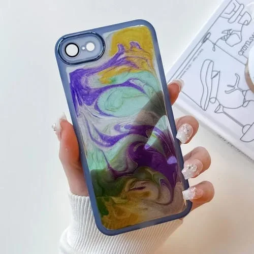 Funda para iPhone SE 2022/2020 8 7 TPU Pintura al Óleo Galvanoplastia (Azul)