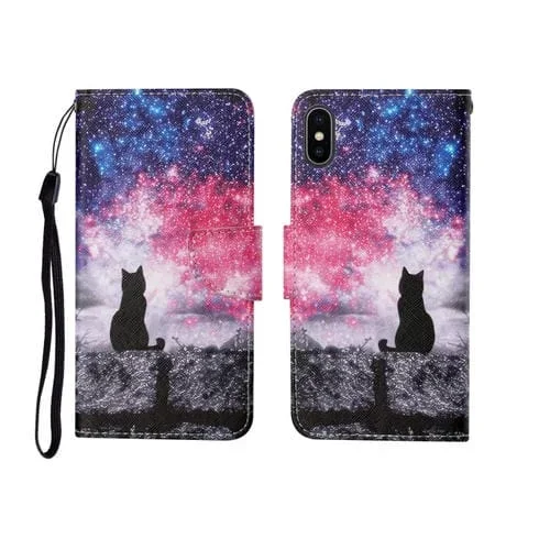 Funda para iPhone X Pattern Horizontal Flip Leather Rone (Gato Estrellado)