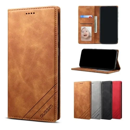Funda para iPhone X / Xs Gussim GS-001 Business Style Horizontal Flip Skin Feel PU Cuero con Soporte y Ranuras (Marrón)